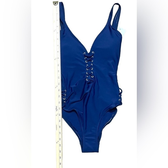 NWT TiniBikini Swimwear Blue Deep V Lace Up One Piece Swimsuit Size Small Sexy! - Picture 16 of 16